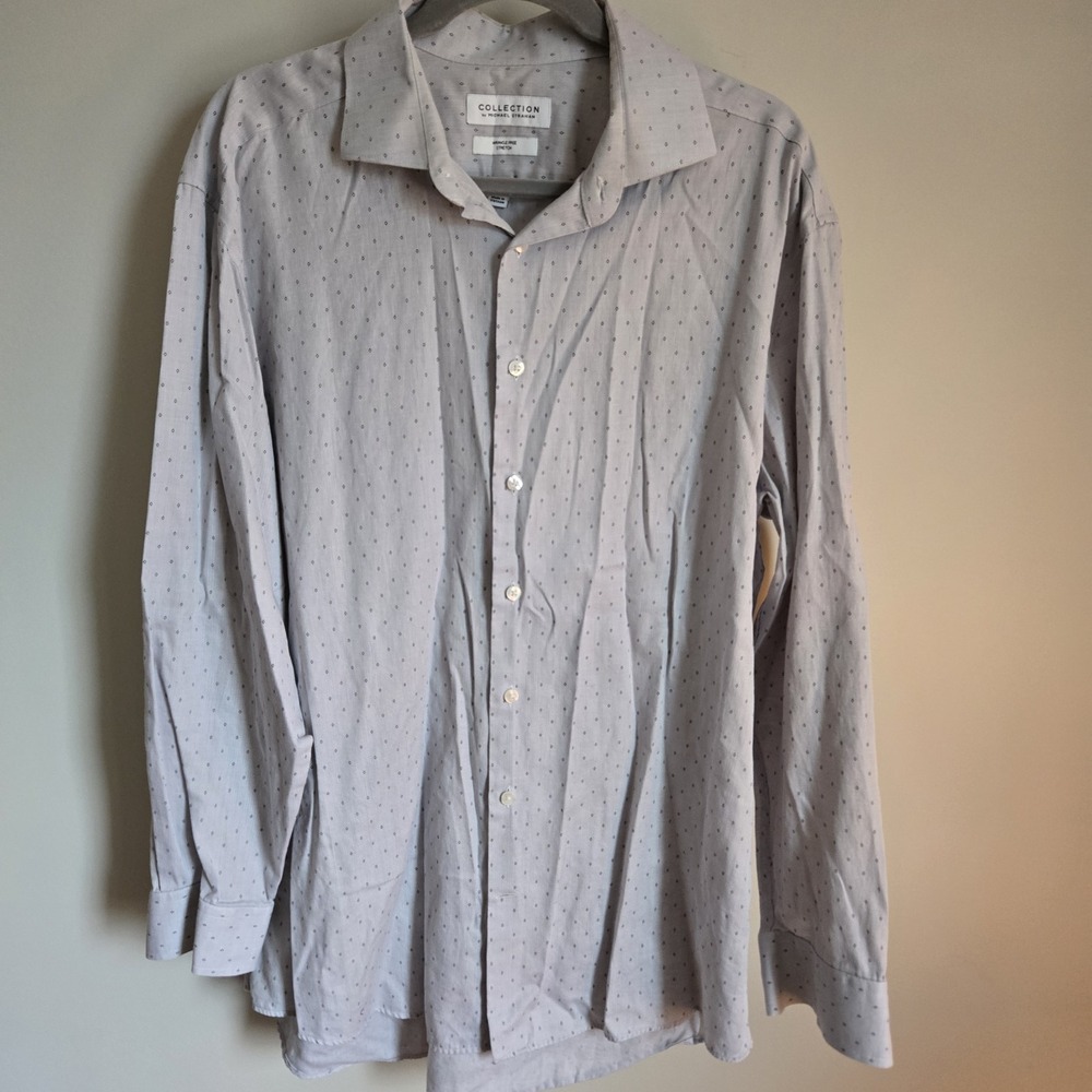 Collection by Michael Strahan Gray Print Dress Shirt Men's 17 1/2 34/35 WF